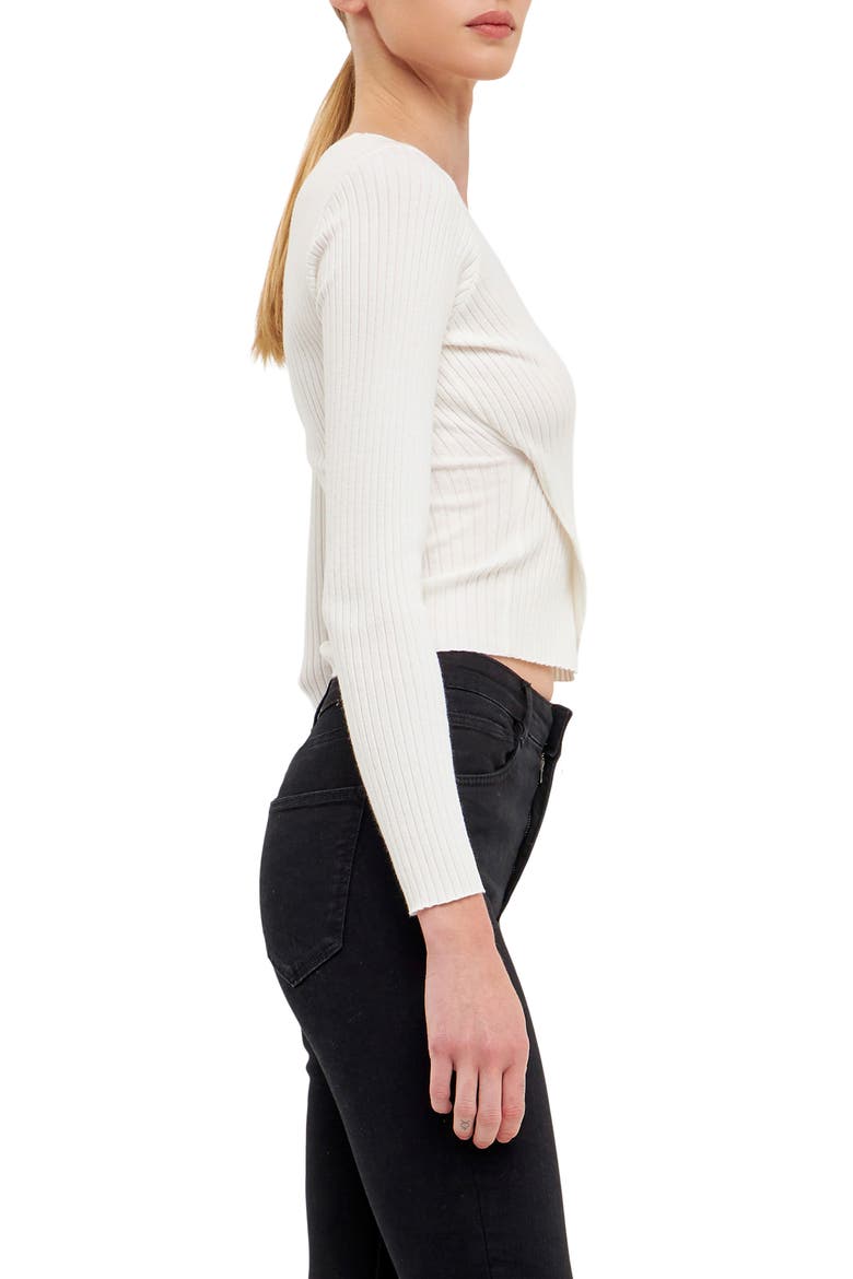 Wrap Front Rib Sweater, Alternate, color, WHITE