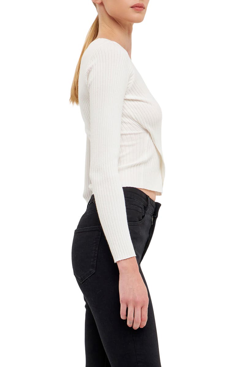 Endless Rose Wrap Front Rib Sweater, Alternate, color, White