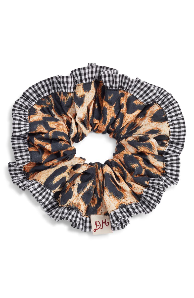 Damson Madder Frill Edge Scrunchie, Main, color, Leopard