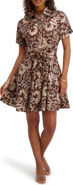 Kensie Jungle Print Short Sleeve Taffeta Shirtdress