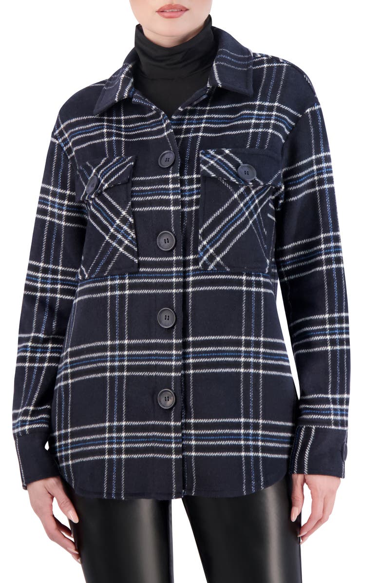 Ookie & Lala Plaid Shacket, Main, color, Navy