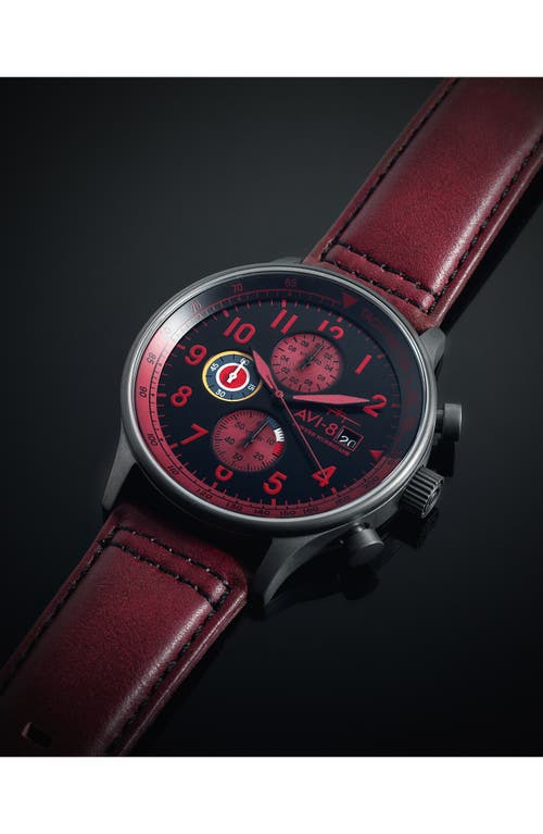 Avi-8 Men's Hawker Hurricane Classic Chronograph Red Leather Strap Watch, 43.5mm In Metallic