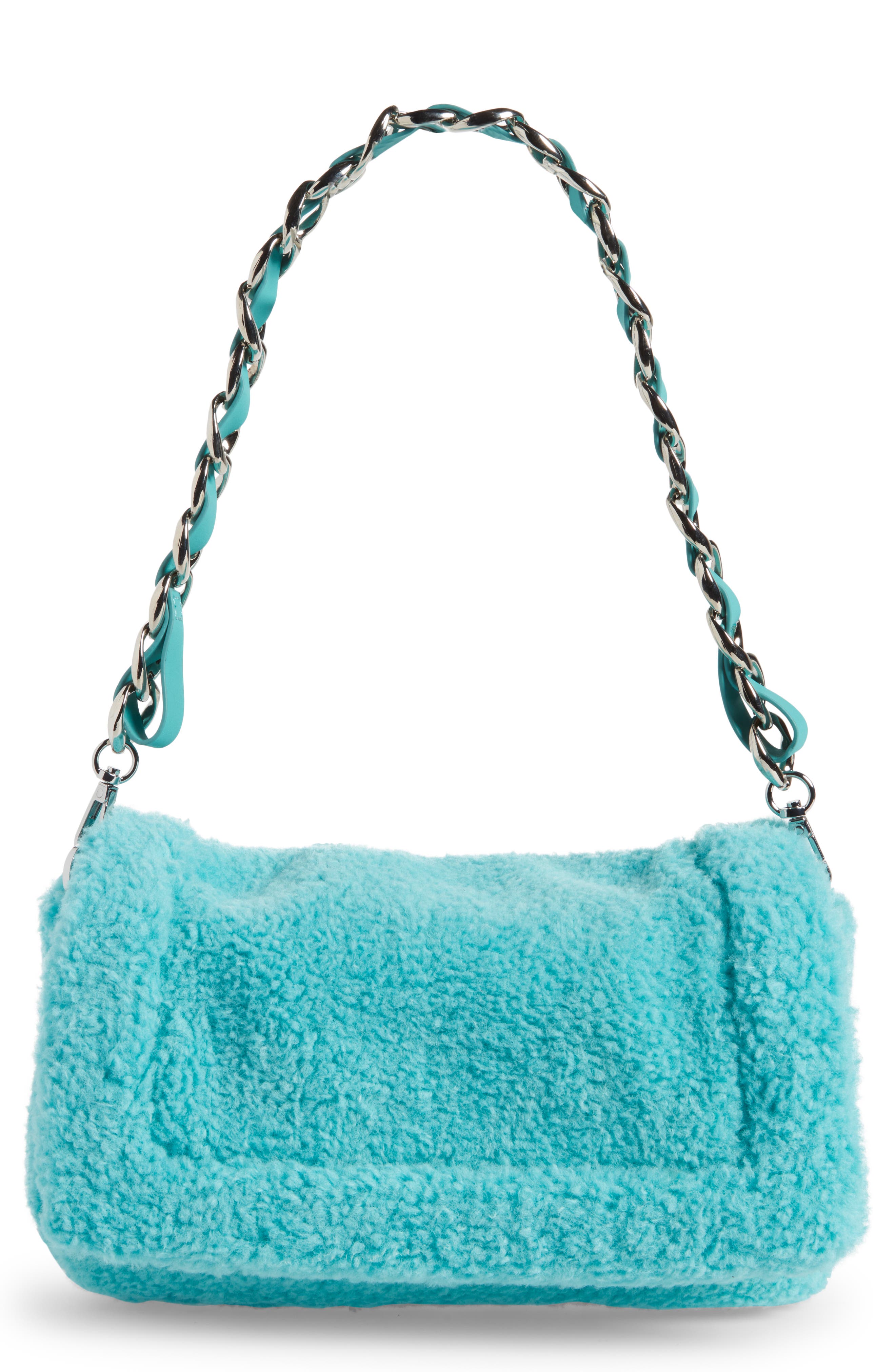 Faux Shearling Shoulder Bag, Main, color, TURQUOISE