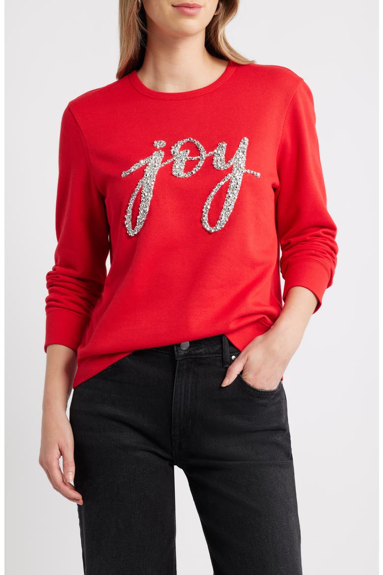Joy Embellished Crewneck Sweatshirt, Main, color, RED- SILVER JOY