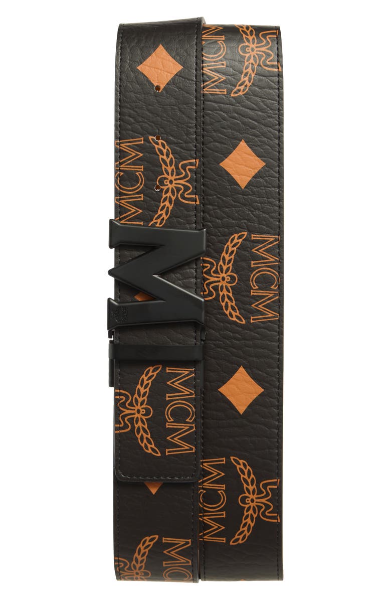 MCM Claus Logo Buckle Leather Belt, Main, color, 