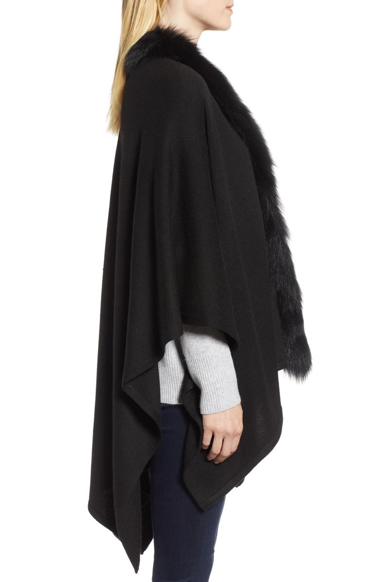 La Fiorentina Wool Blend Wrap with Genuine Fox Fur Trim, Alternate, color, 