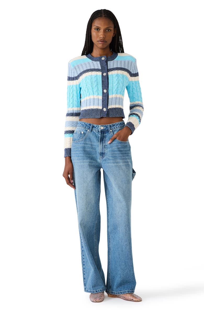Steve Madden Sydnee Embellished Wide Leg Carpenter Jeans, Alternate, color, Aruba Blue