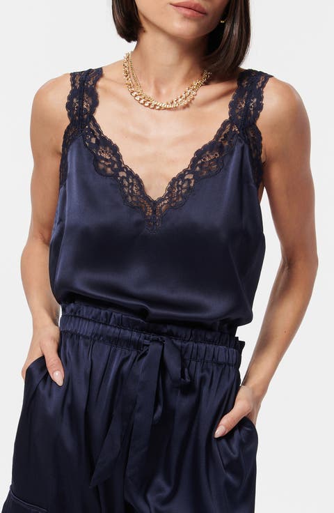 Fernanda Lace Trim Silk Charmeuse Tank