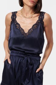CAMI NYC Fernanda Lace Trim Silk Charmeuse Tank
