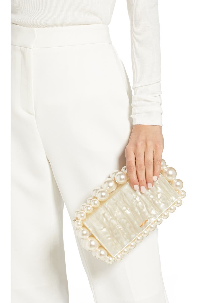Cult Gaia Eos Beaded Acrylic Box Clutch, Alternate, color, Ivory