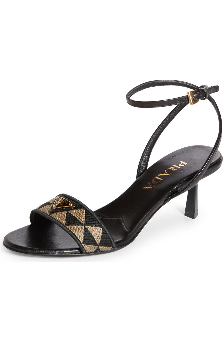 Prada Triangle Jacquard Slide Sandal, Main, color, Black/ Beige