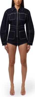 Naked Wardrobe Front Zip Denim Romper