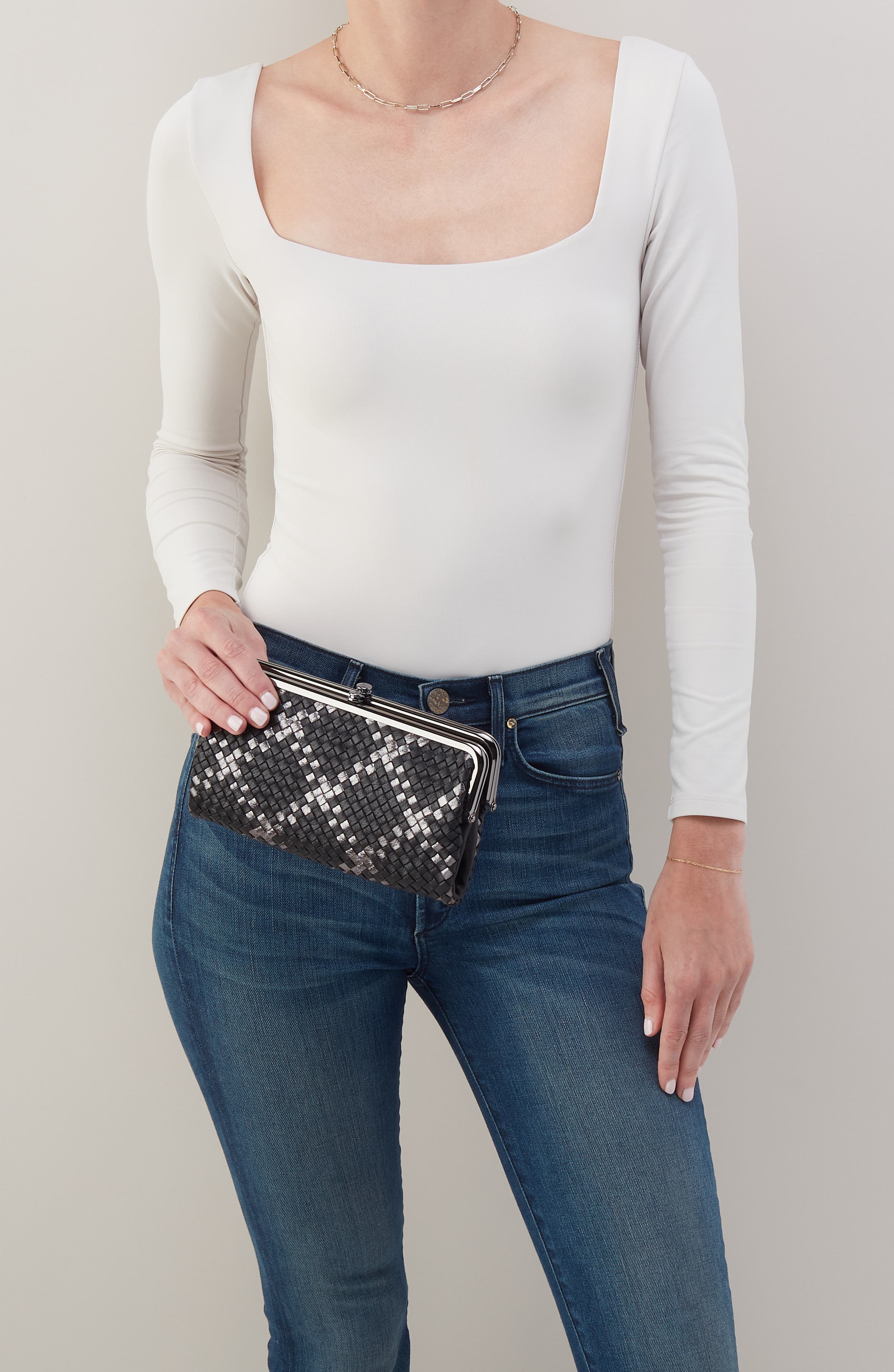 HOBO Lauren Leather Double Frame Clutch, Alternate, color, 