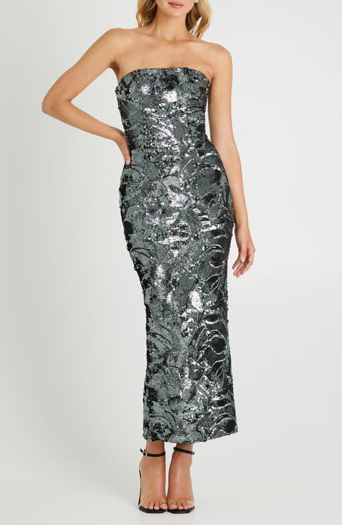 Leslie Pattern Sequin Strapless Gown