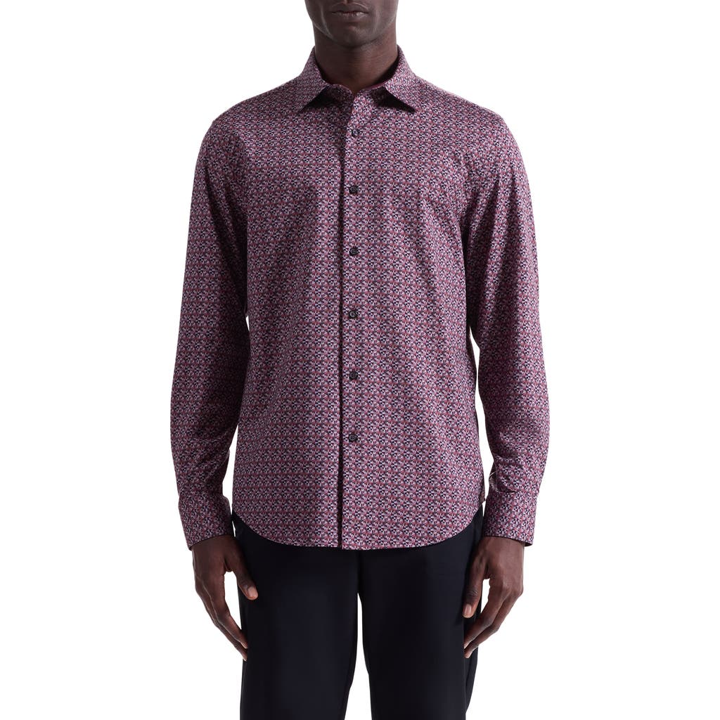 Bugatchi Jimmy Ooohcotton® Geo Print Button-up Shirt In Brown