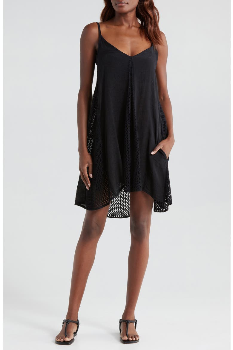 Open Stitch Sleeveless Cover-Up Dress, Main, color, BLACK