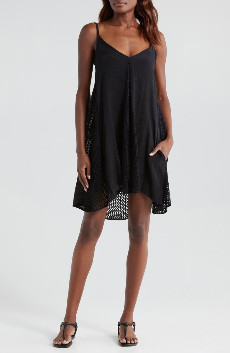 Elan Open Stitch Sleeveless Cover-Up Dress, Main, color, Black