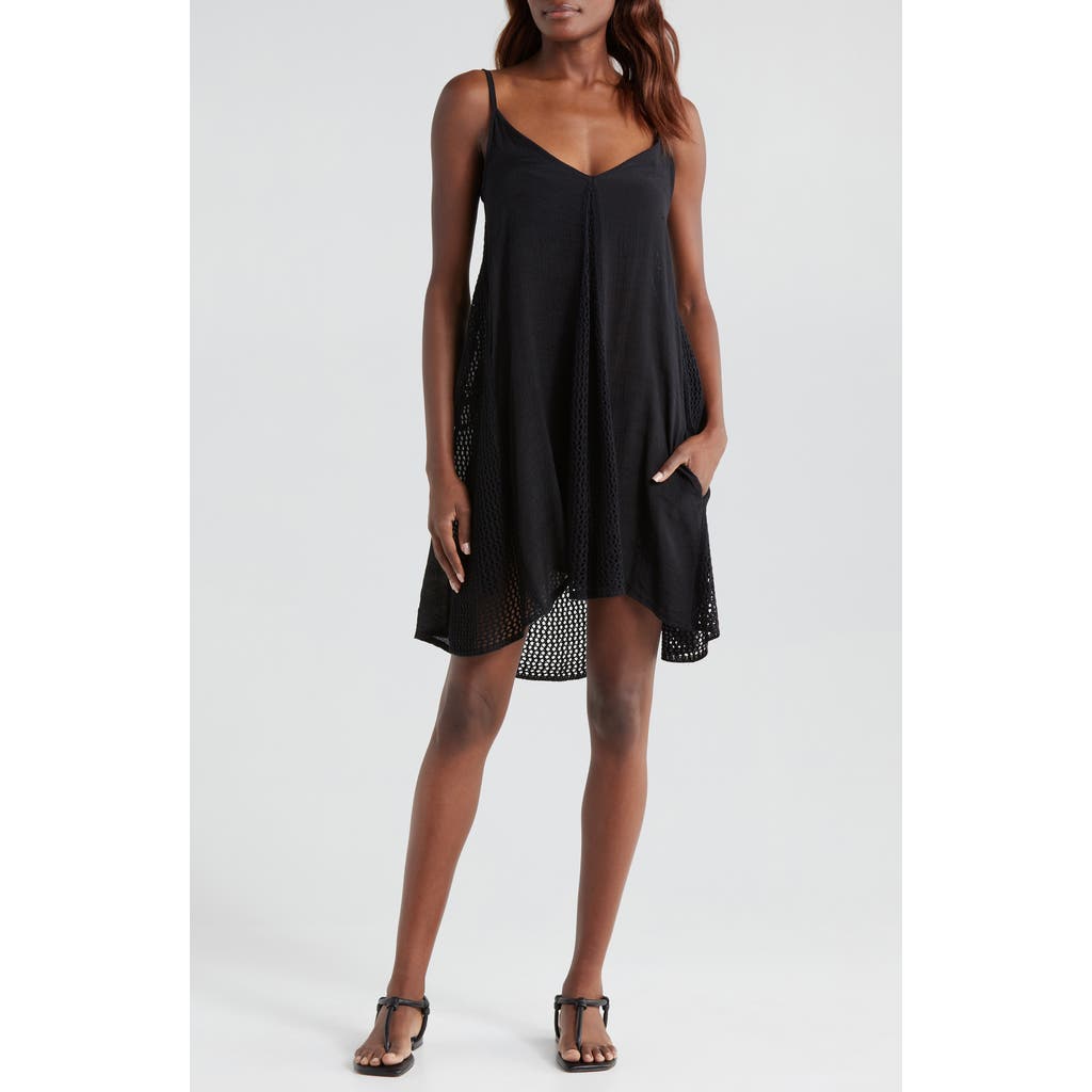 Elan Open Stitch Sleeveless Cover-up Dress In Black
