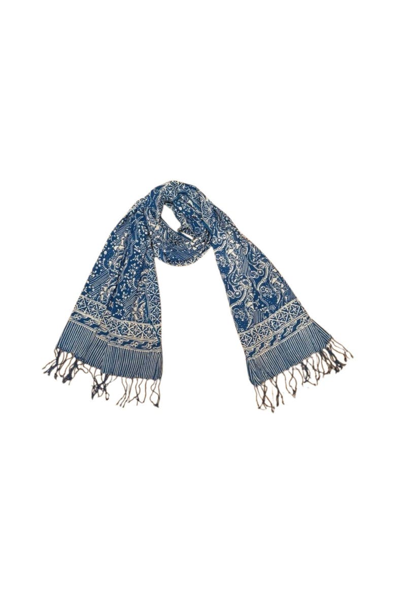 Handmade Batik Scarf, Main, color, Blue White