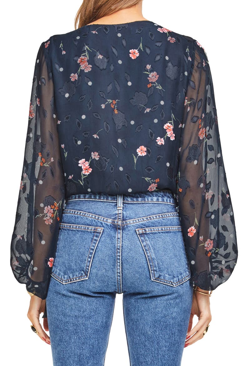 Jill Tie Front Bodysuit, Alternate, color, NAVY FLORAL DOT
