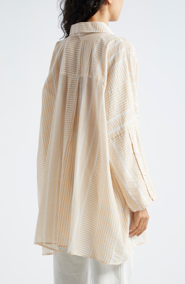 La Vie Style House Abstract Stripe Oversize Cotton Shirt, Alternate, color, Tan White