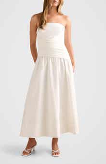Rumi Ruched Strapless Midi Dress