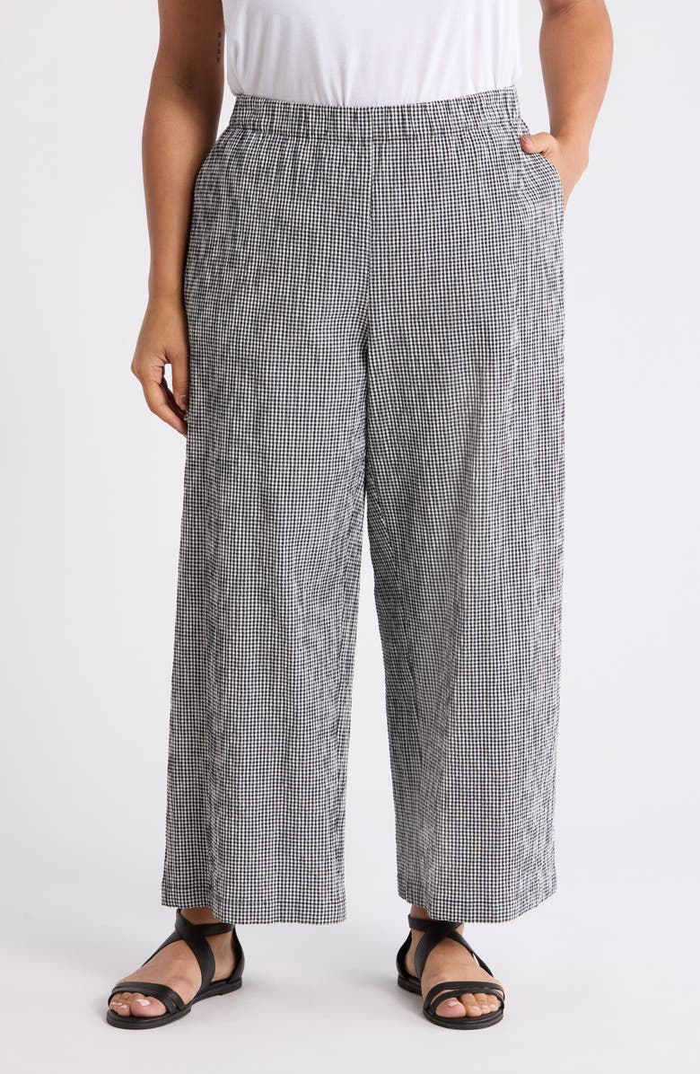 Eileen Fisher Stretch Organic Cotton Ankle Wide Leg Pants, Main, color, Black/ White