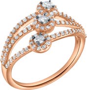 LuvMyJewelry Adorea 0.70 Cts Natural Diamond Three Stone Bypass 14K Gold Ring
