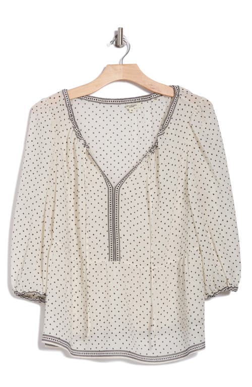MAX STUDIO MAX STUDIO DOT PRINT TIE KEYHOLE LONG SLEEVE TOP