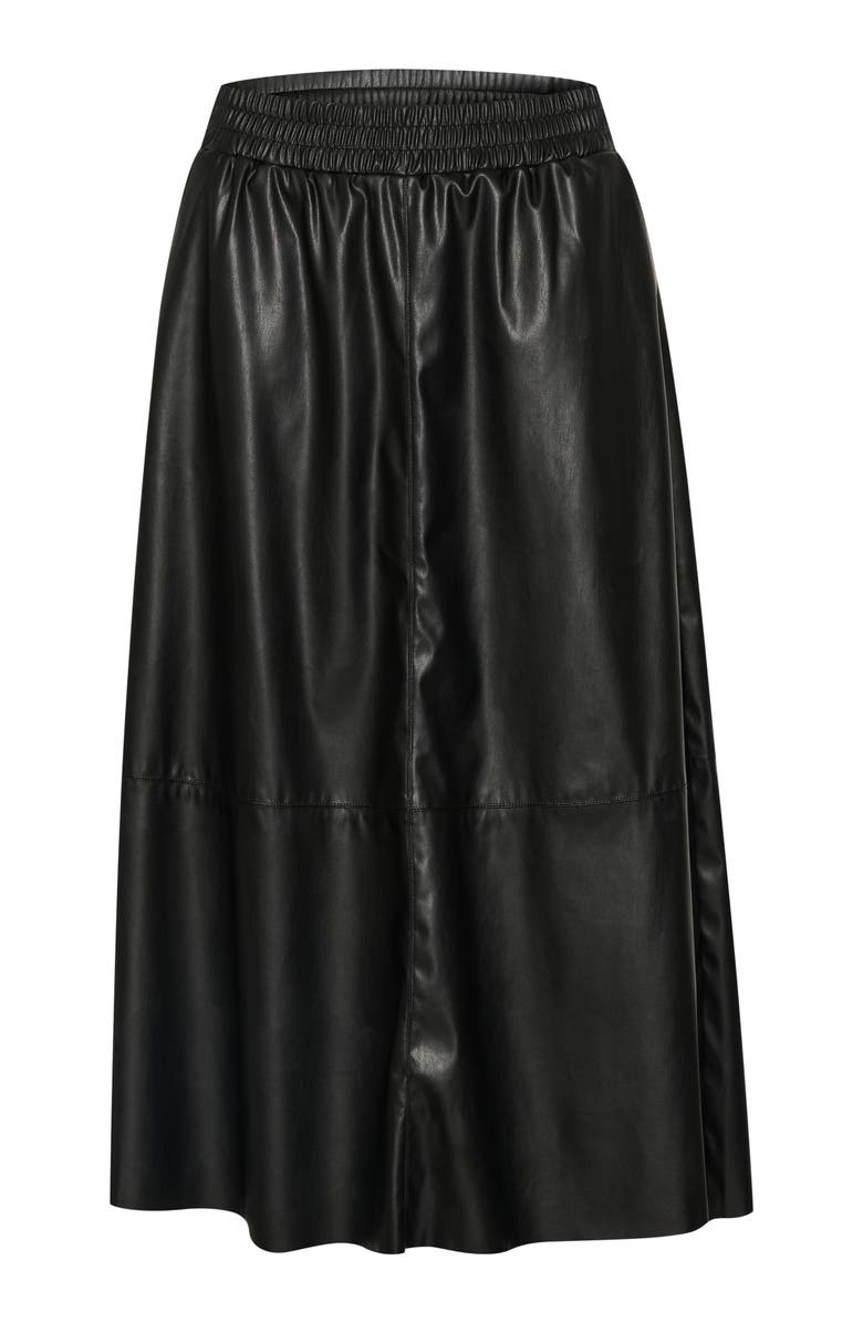 Kaffe Kamikka Faux Leather A-Line Midi Skirt, Alternate, color, Black Deep