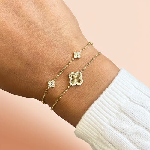 The Lovery Fine Jewelry Fluted Gold Diamond Halo Clover Bracelet In Gold