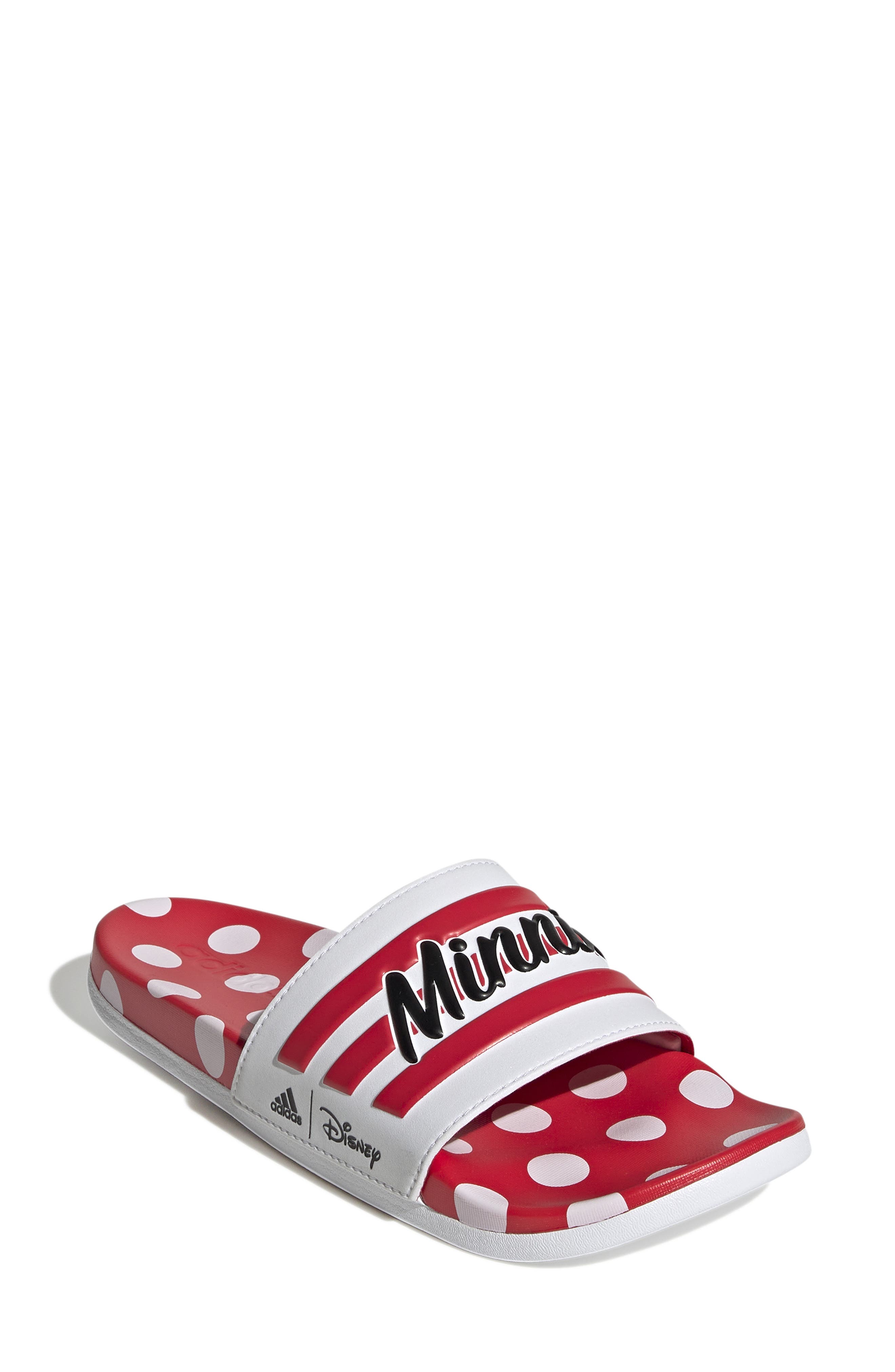 Adilette Comfort Slide Sandal, Main, color, WHITE/ RAY RED/ CORE BLACK