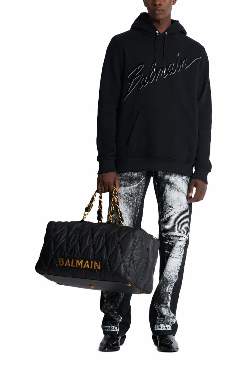 Balmain Flocked Balmain Letter Hoodie, Alternate, color, Black