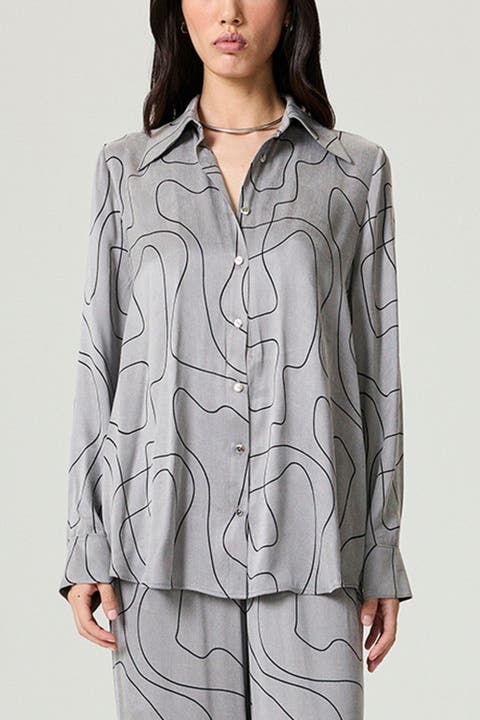 Printed Draped Long Sleeve Shirt