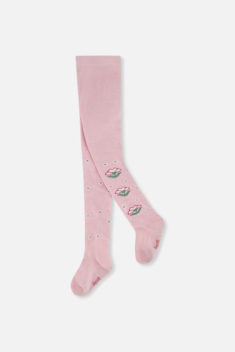 Floral Motif Ribbed Waistband Knit Tights