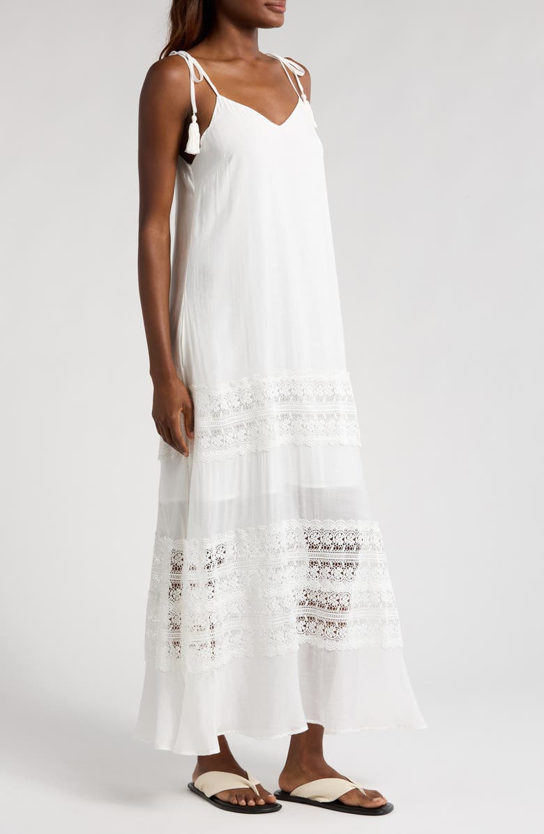 Elan Lace Tie Strap Cover-Up Maxi Dress, Alternate, color, White