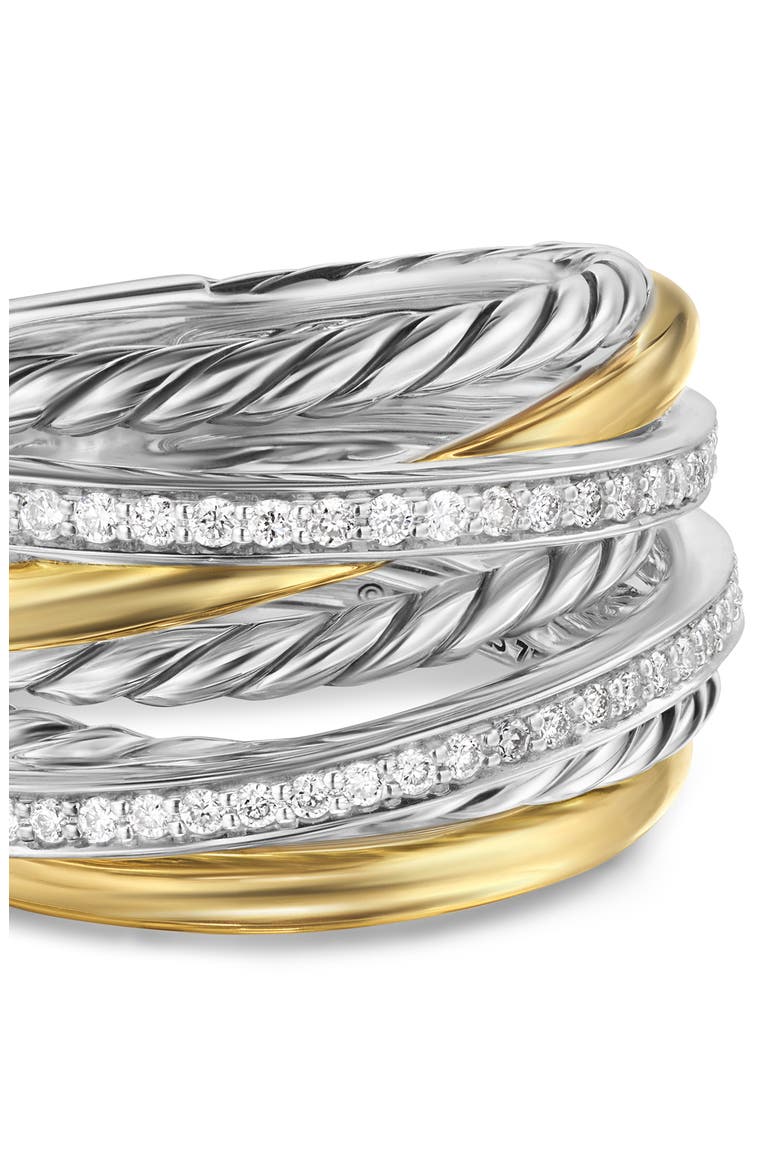 Crossover Seven-Row Ring in Sterling Silver with 18K Yellow Gold & Diamonds, 16mm, Alternate, color, STERLING SILVER AND 18K GOLD