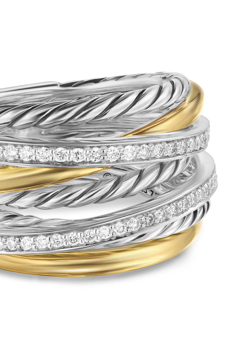 David Yurman Crossover Seven-Row Ring in Sterling Silver with 18K Yellow Gold & Diamonds, 16mm, Alternate, color, Sterling Silver And 18K Gold