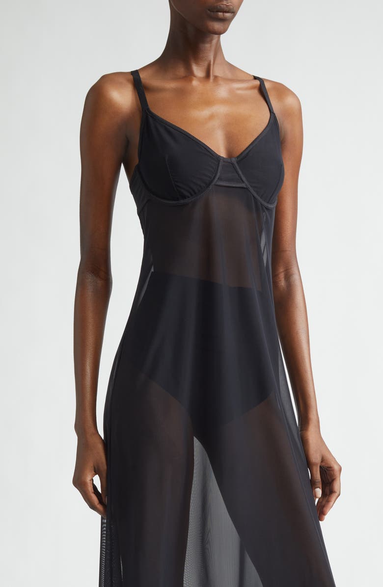 Balenciaga Naked Sheer Stretch Technical Tulle Dress, Alternate, color, 1000 Black