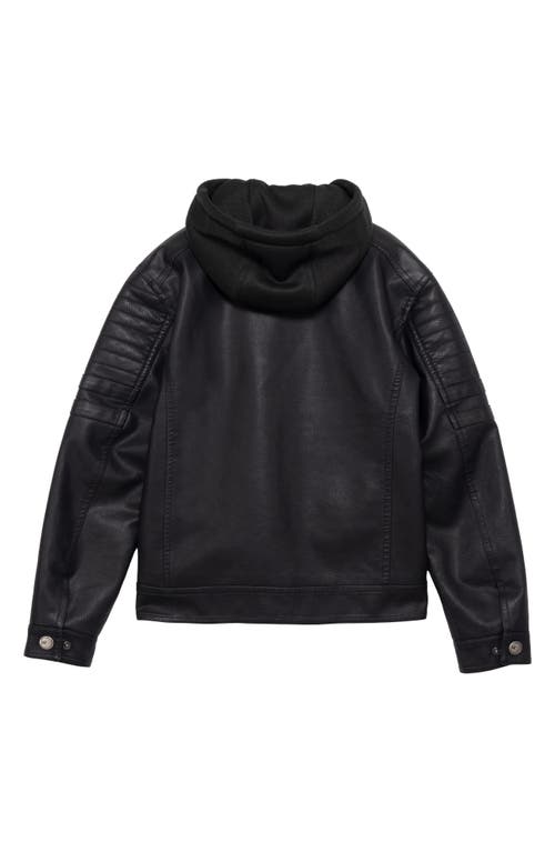 X-ray Xray Kids' Hooded Faux Shearling Lined Faux Leather Moto Jacket In Black