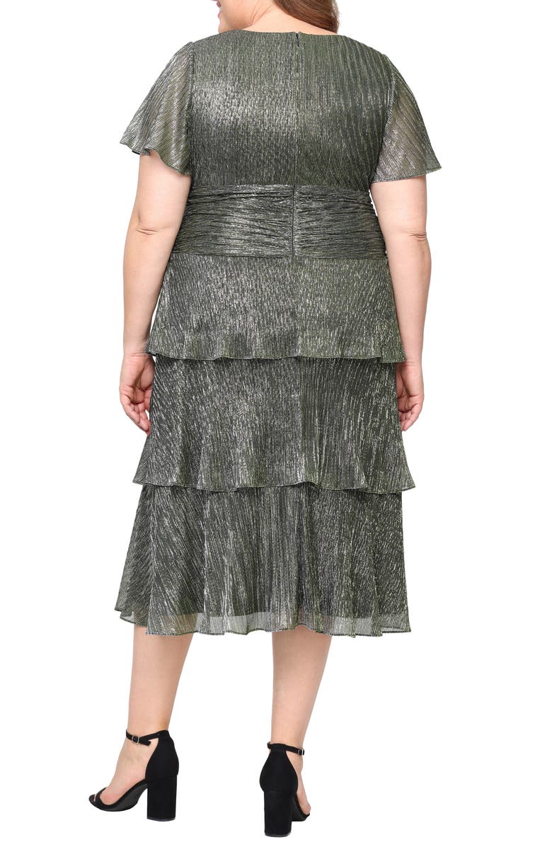 SL FASHIONS Metallic Surplice Neck Dress, Alternate, color, Emerald Green