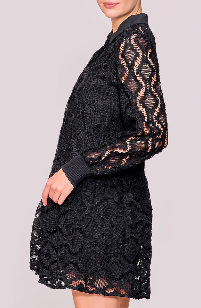 MELLODAY Button Front Long Sleeve Lace Minidress, Alternate, color, Black