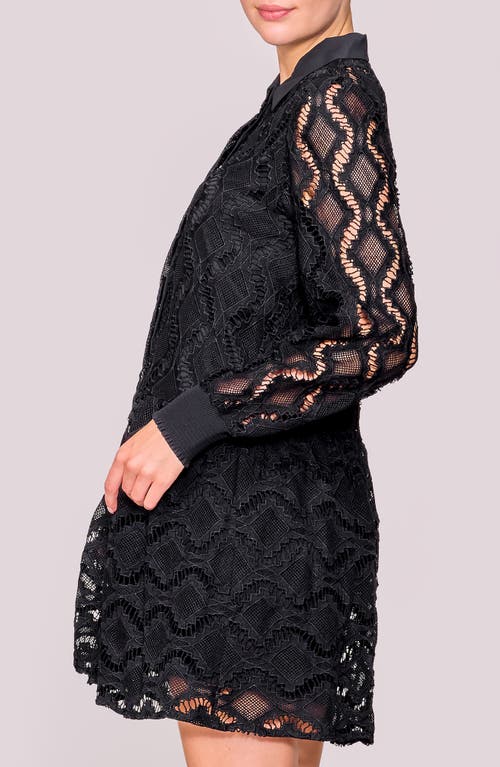 Melloday Button Front Long Sleeve Lace Minidress In Black