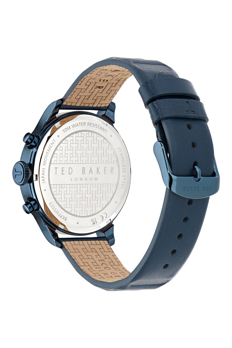 Fulmaar Chronograph Leather Strap Watch, 44mm, Alternate, color, BLUE