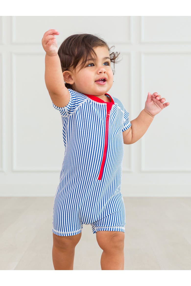 Baby Boys UPF50+ Seersucker Short Sleeve One Piece Rash Guard, Alternate, color, Blue Seersucker