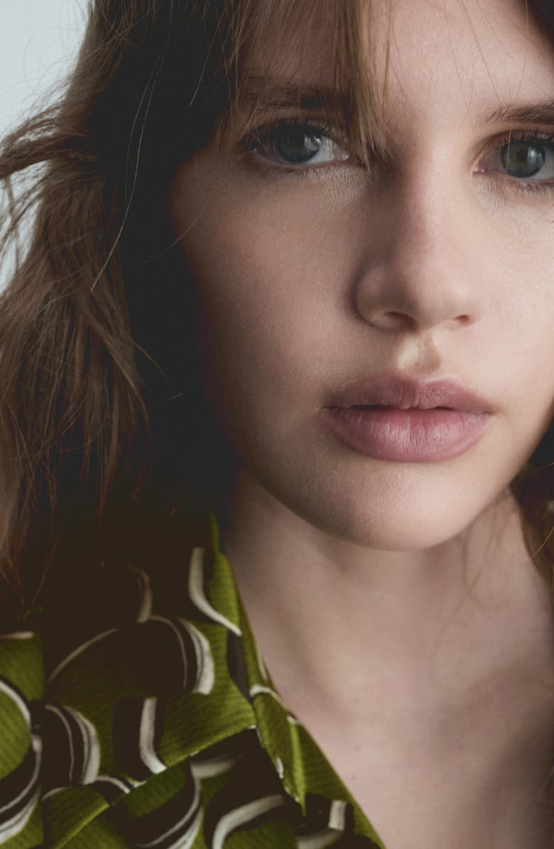 MANGO Geo Print Long Sleeve Satin Faux Wrap Dress, Alternate, color, 