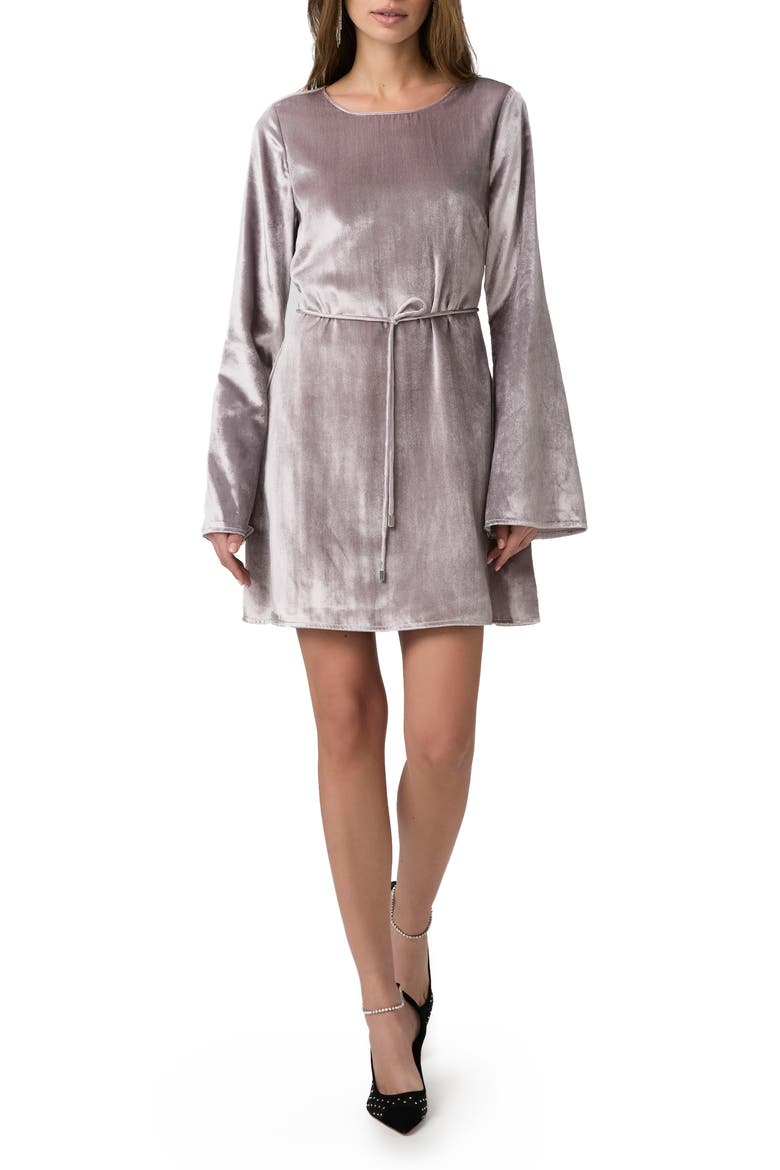 Carmelyn Waist Tie Satin Dress, Main, color, PEWTER
