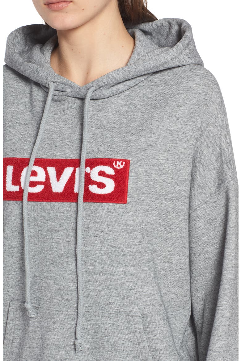 Levi's® Logo Patch Oversize Hoodie, Alternate, color, SMOKESTACK HEATHER