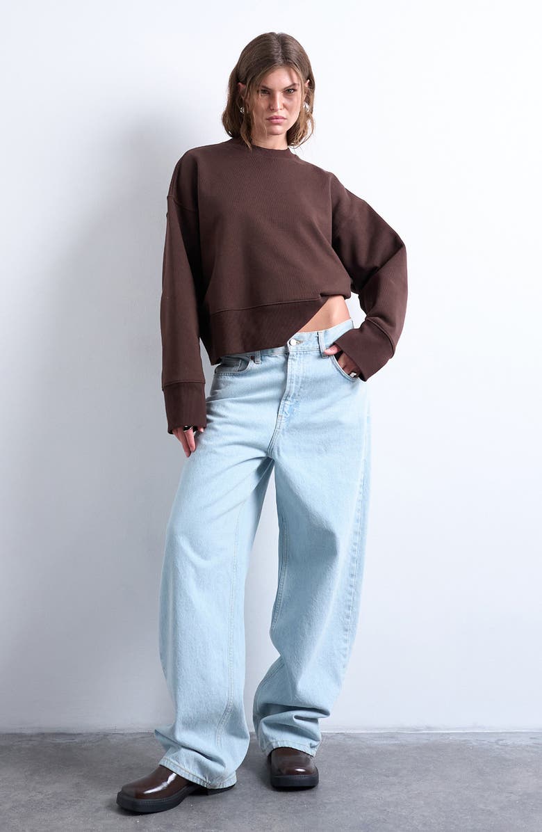 Topshop Premium Heavyweight Cotton Blend Sweatshirt, Alternate, color, Brown