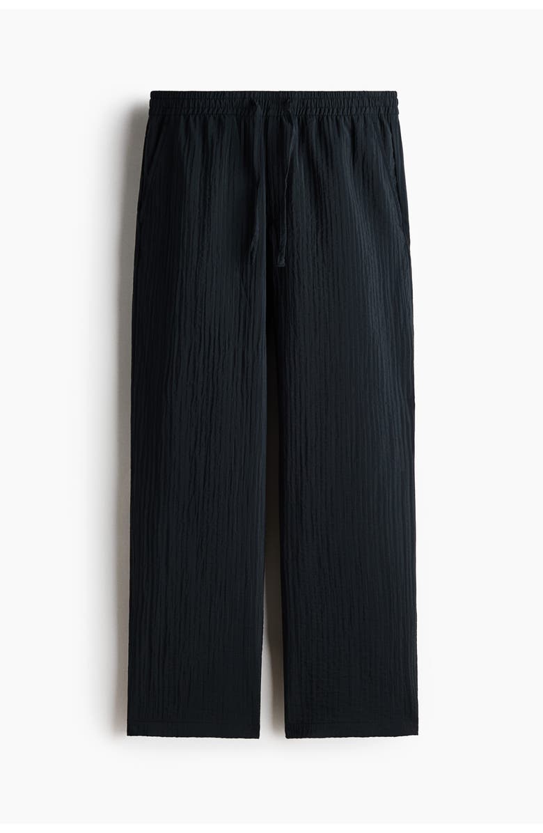 H&M Relaxed Fit Textured Trousers, Main, color, Black